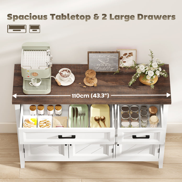44" Farmhouse Sideboard Cabinet with Chevron Doors - White