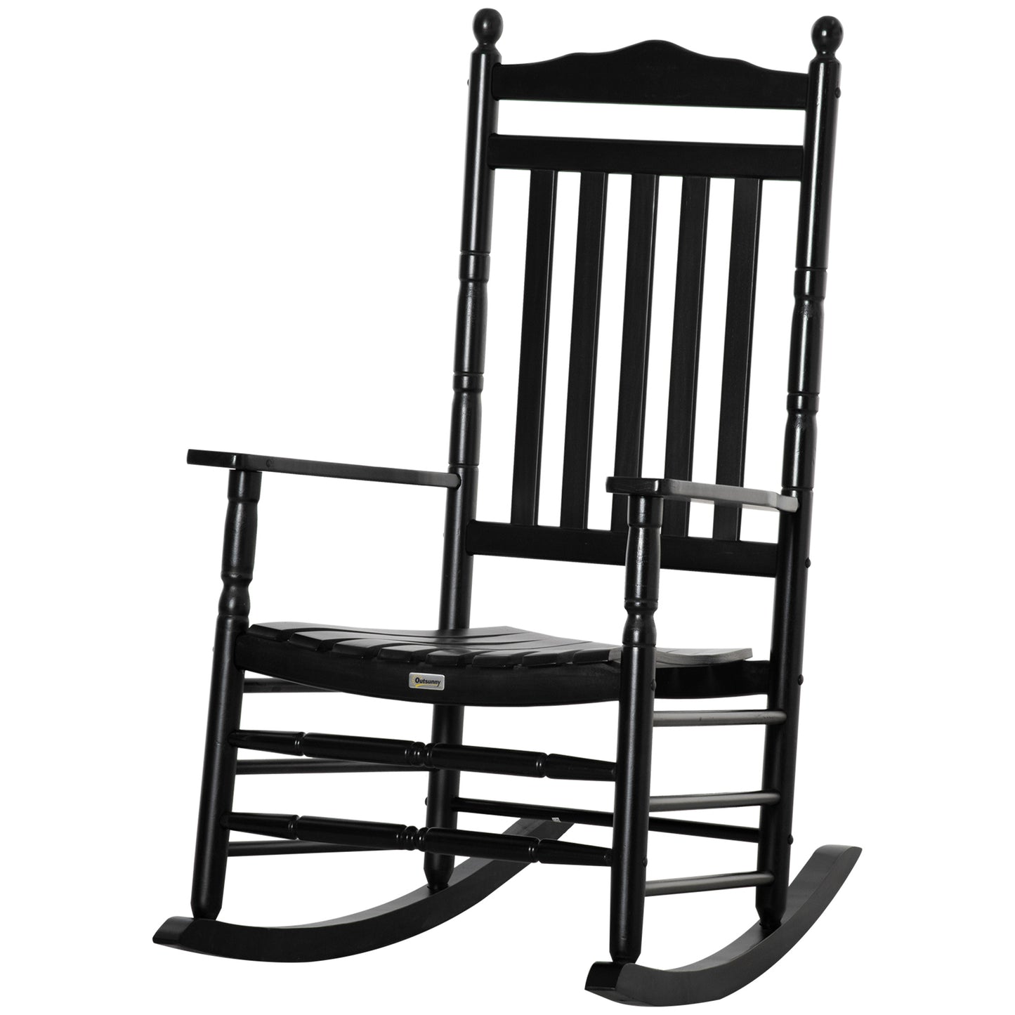 Wooden Outdoor Rocking Chair, Patio Rocking Chair with Slatted High Back and Armrests for Porch, Garden, Lawn, White