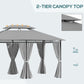 10' x 13' Patio Gazebo, 2-Tiers Outdoor Canopy Sunshade Shelter with Curtains, Dark Grey