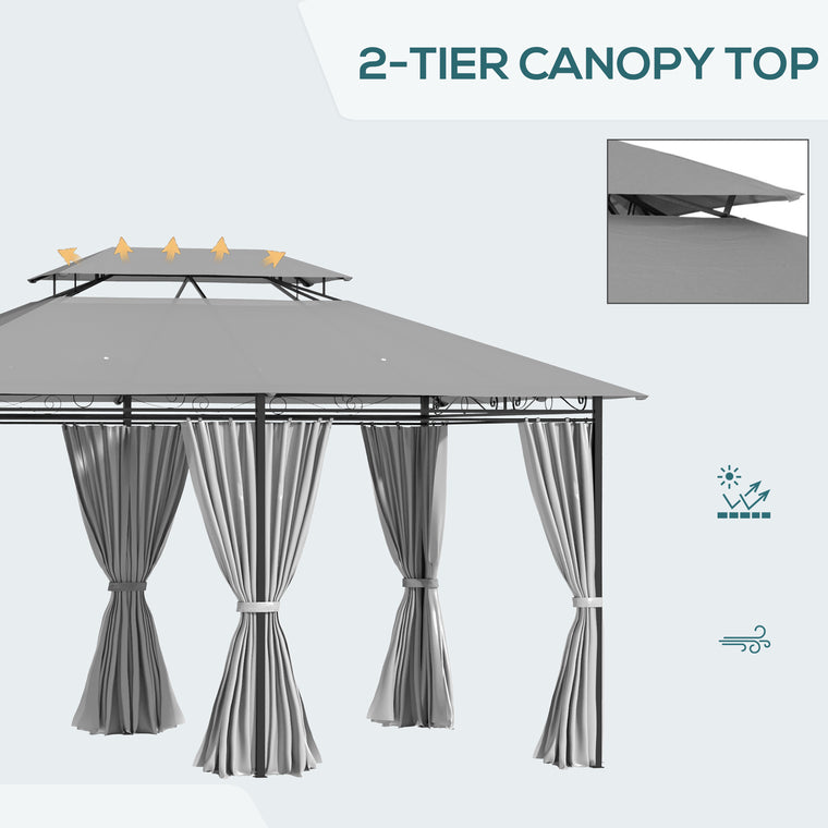 10' x 13' Dark Grey 2-Tier Gazebo with Curtains