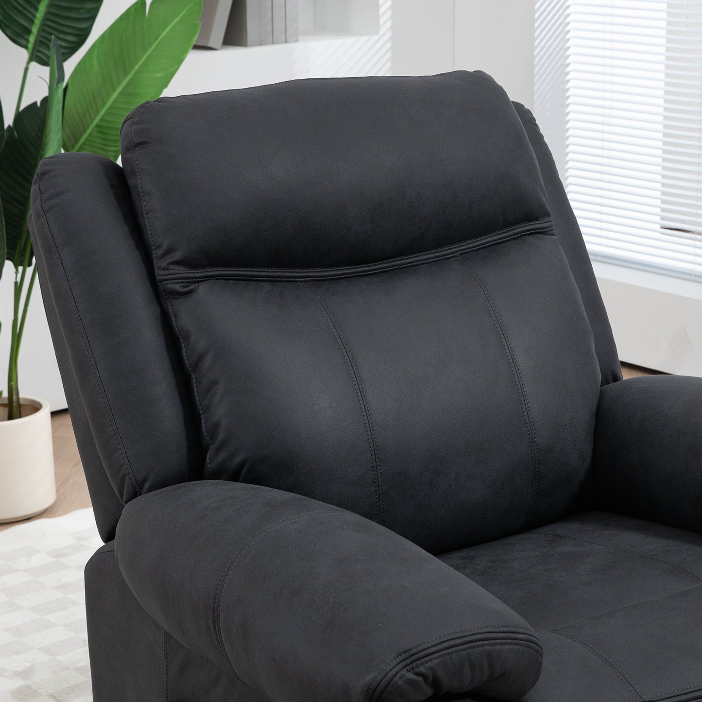 Manual Recliner Chair with Vibration Massage, Side Pockets, Microfibre Reclining Chair for Living Room, Black