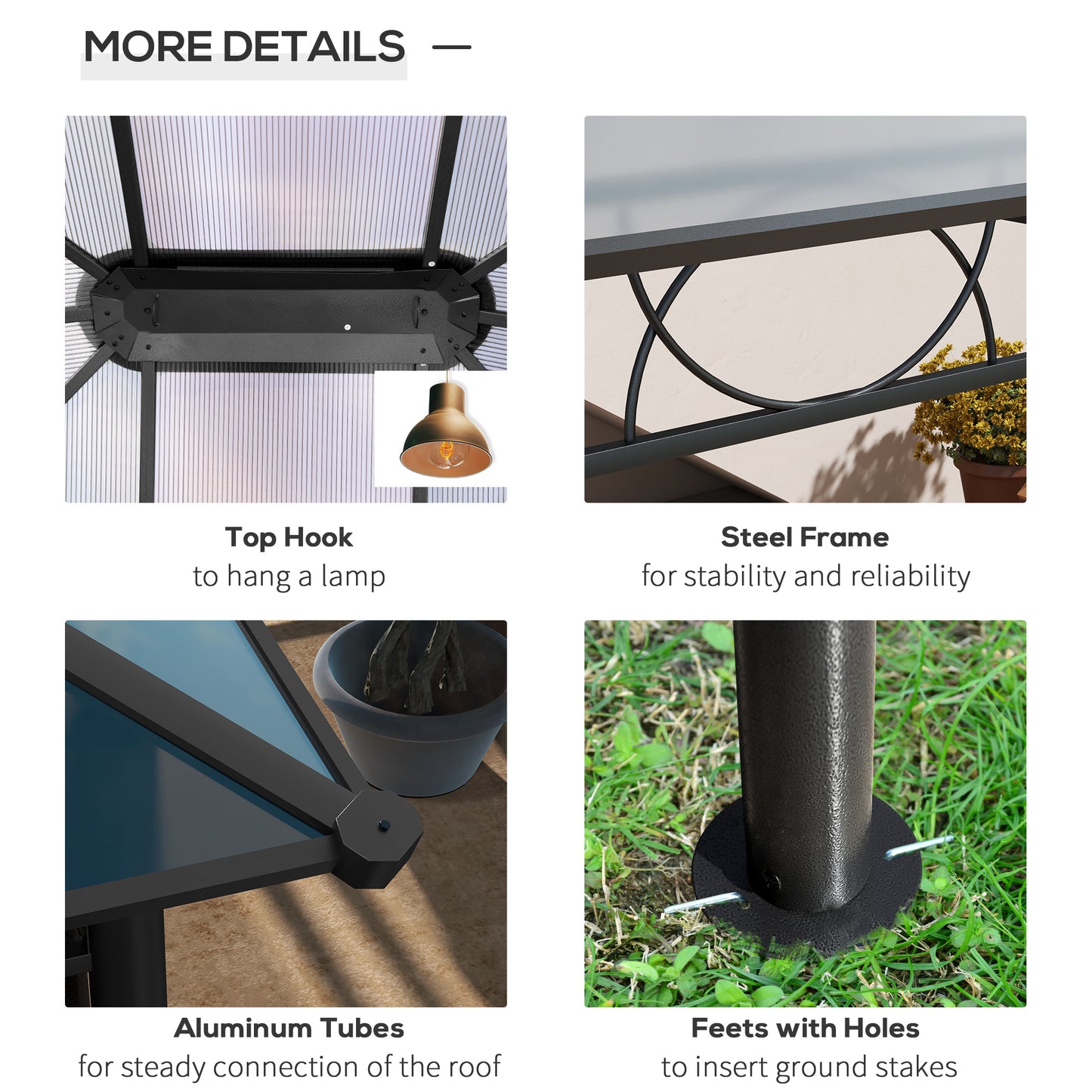 Polycarbonate Hardtop Gazebo Canopy, Outdoor Patio Gazebo with Aluminum Frame & Curtains, Dark Grey