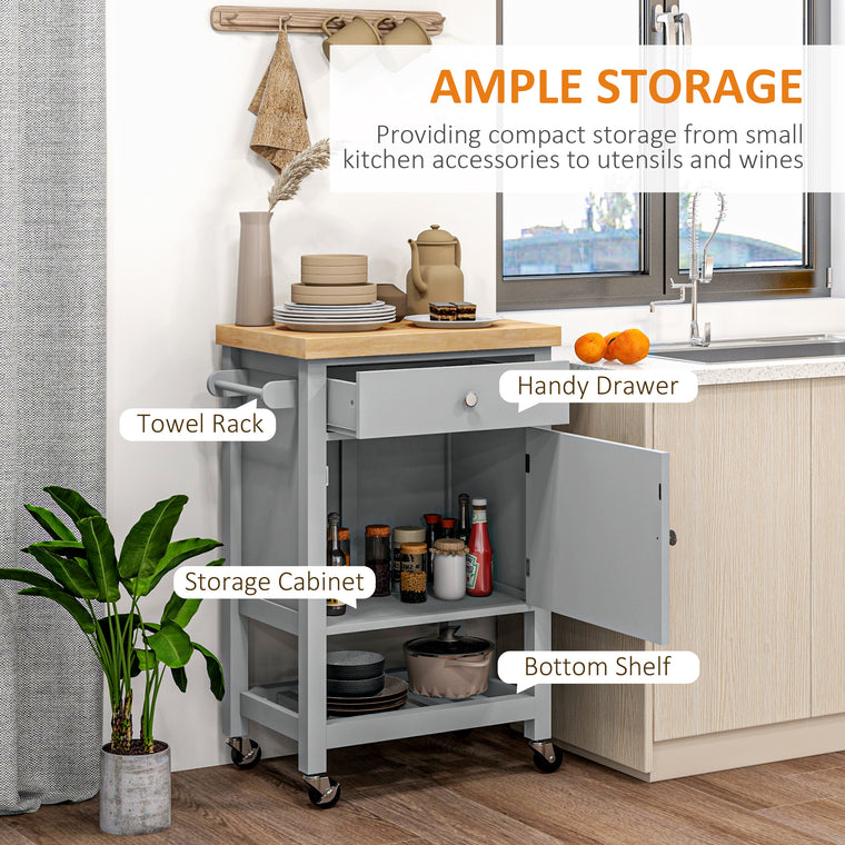 Rolling Kitchen Island Cart with Wood Top - Grey