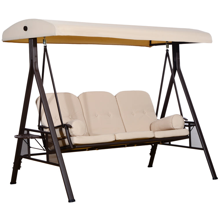 Beige 3-Seater Heavy Duty Swing Chair with Canopy