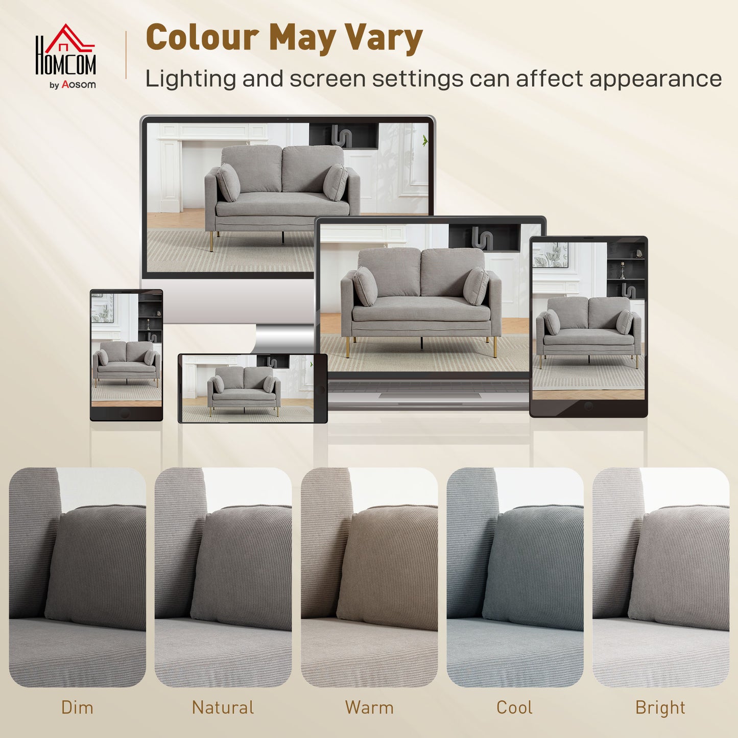 Loveseat Sofa, 55" Small Sofa Couch with 2 Pillows, Metal Legs for Living Room, Bedroom, Apartment, Grey