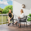 Outdoor Bistro Set, 3 Piece Wicker Patio Furniture Set with Armchairs, 2-Tier Glass Table, Cushions, Dark Grey