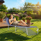 Folding Outdoor Lounge Chair Reclining Tanning Chair with Breathable Mesh Fabric for Patio Garden Pool, Navy Blue