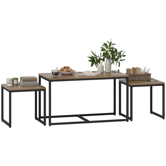 Nesting Coffee Table Set of 3 with Metal Frame - Brown