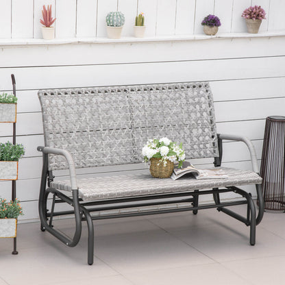 Mixed Grey Wicker Glider Bench with Curved Backrest