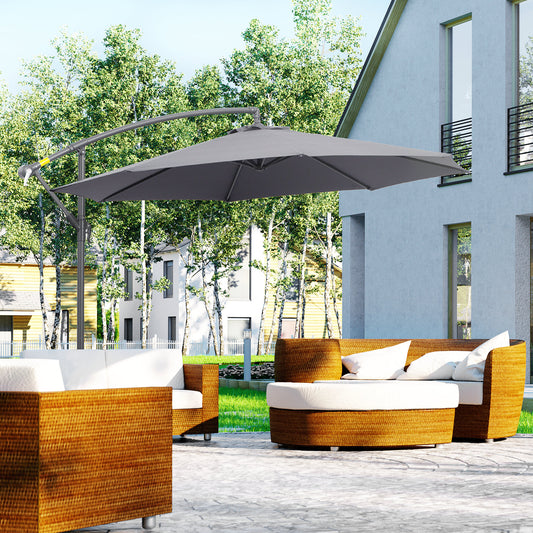 Φ10' Deluxe Patio Umbrella Outdoor Market Parasol Banana Hanging Offset Sunshade Crank Cross Base Grey