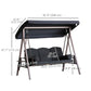 Outdoor Patio 3-Person Steel Canopy Cushioned Seat Bench Swing with Included Side Trays & Padded Comfort, Black