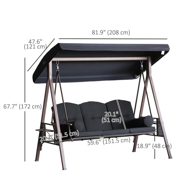 Black 3-Person Steel Canopy Bench Swing
