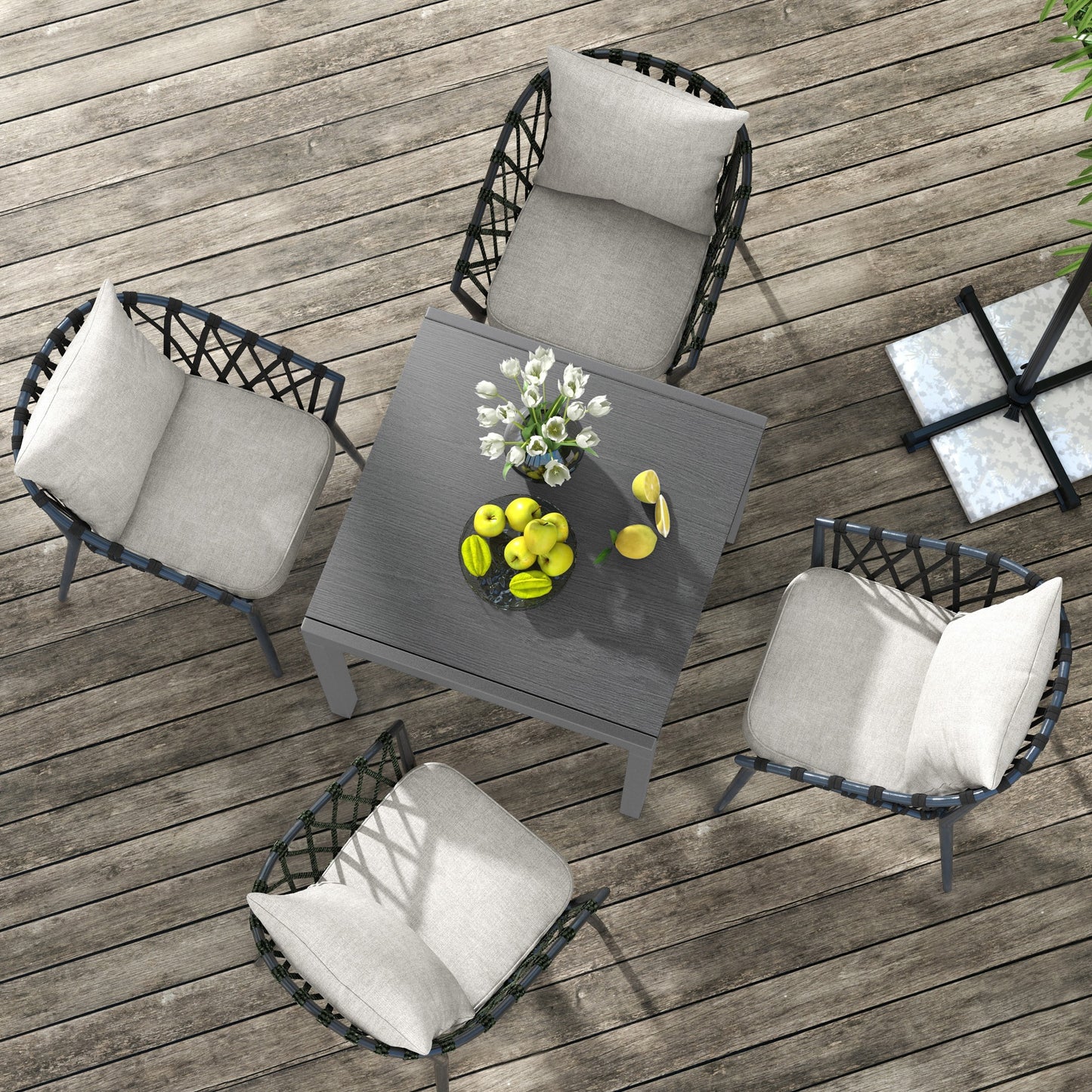 31.5"-63" Extendable Outdoor Dining Table for 4-6 with Aluminium Frame, Steel Tabletop Dark Grey