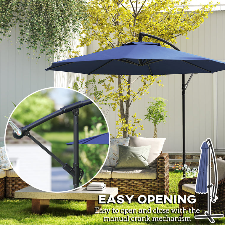 9.7ft Blue Offset Cantilever Umbrella with 8 Ribs