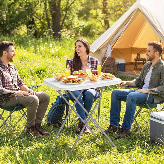 Folding Picnic Table 5-Level Height Adjustment, Portable Camping Table for Outdoor Indoor Use 30" x 20", White