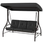 Convertible Patio Swing Bed with Canopy and Cushions, 3 Seater Porch Swing for Outdoor, Backyard, Garden, Black