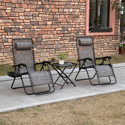 Zero Gravity Chair Set of 2 Patio Chair with Side Table Cupholders and Pillows for Pool, Backyard, Lawn, Beach, Red - Grey