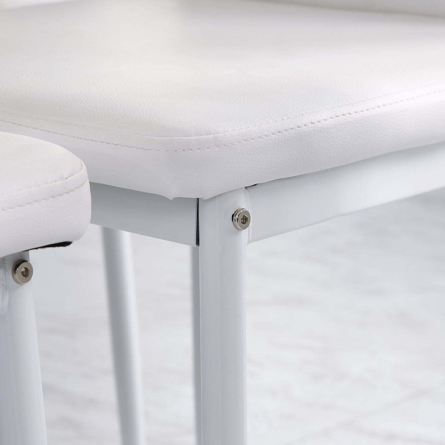 Set of 4 Modern Style Dining Chairs, Button Tufted High Back Side Chairs with Upholstered Seat, Steel Legs, White