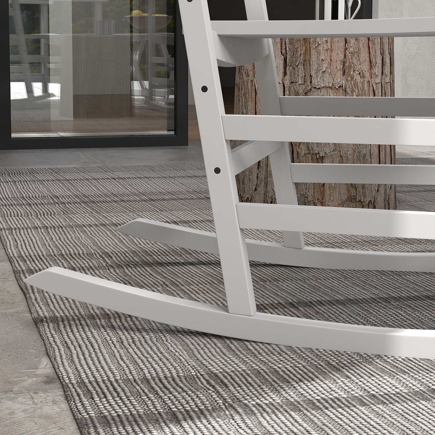 3 Pieces Outdoor Rocking Chair Set, Wooden Patio Rocking Chair Set with Folding Table, High Back and Armrests, White
