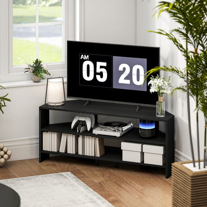 Corner TV Stand for 47" TV with Open Shelves - Black