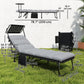 Outdoor Chaise Lounge Chairs, 2 PCS Folding Lounge Chairs with Adjustable 5-Position, Cushion, Canopy, Side Pocket
