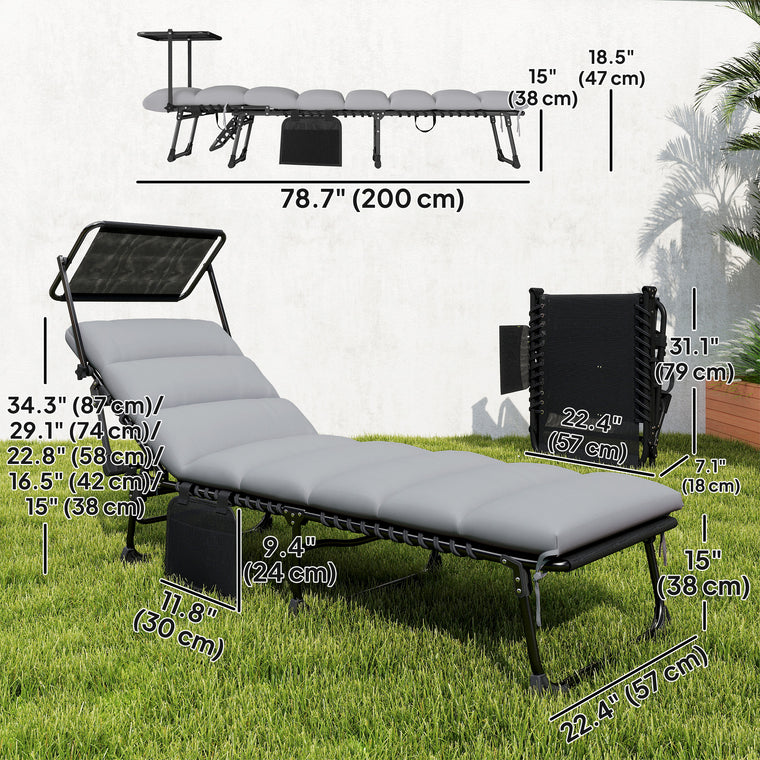 Folding Chaise Lounge Chairs with Canopy, Set of 2