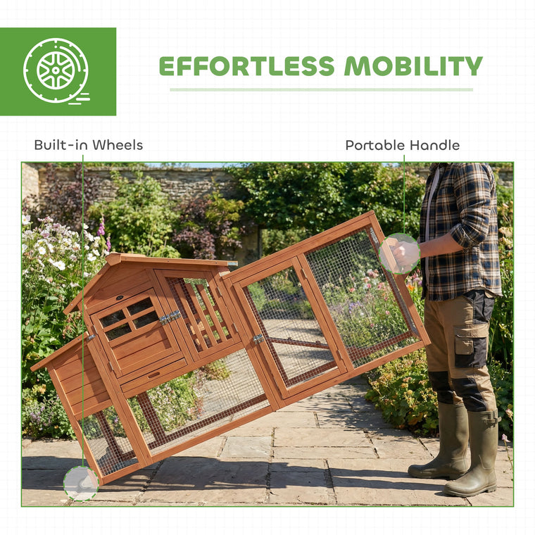 Orange Mobile Wooden Chicken Coop with Run & Nesting Box