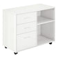 Modern Lateral Filing Cabinet, 3 Drawer File Cabinet for Letter and A4 Size Documents, Mobile, Printer Stand with Open Shelves, Rolling Wheels, White