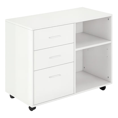 3-Drawer Lateral Filing Cabinet on Wheels - White