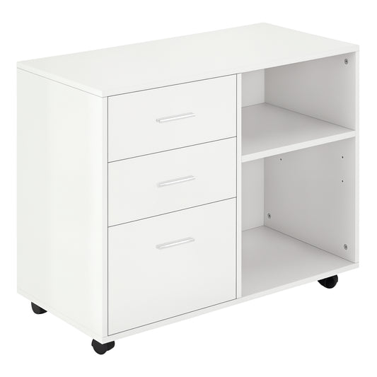 3-Drawer Lateral Filing Cabinet on Wheels - White