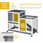 Wooden Rabbit Hutch, Indoor Bunny Cage with Wheels, Pull Out Trays, Run, Grey