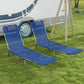 Set of 2 Folding Chaise Lounge Chairs, Outdoor Poolside Sun Tanning Chairs w/ Pillow, Reclining Backrest, Dark Blue - Dark Blue