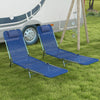 Set of 2 Folding Chaise Lounge Chairs, Outdoor Poolside Sun Tanning Chairs w/ Pillow, Reclining Backrest, Dark Blue