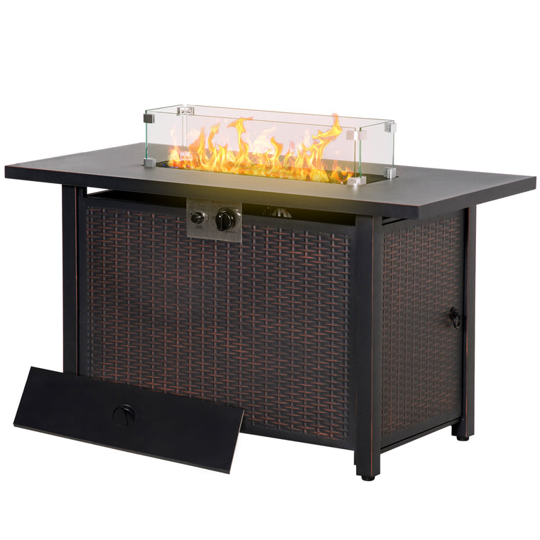 Bronze 43" Wicker Propane Gas Fire Pit Table with Wind Guard