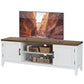 TV Stand for TVs up to 65 Inch, Entertainment Center with 2 Open Shelves, 2 Cabinets, Thick Top, White and Brown