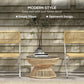 Rattan Outdoor Coffee Table, Patio End Table with Tempered Glass Tabletop & Steel Frame, Wicker Furniture, Nature Wood