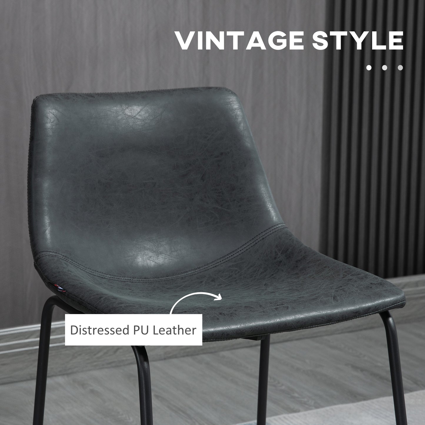 Counter Height Bar Stools Set of 2, Vintage PU Leather Bar Chairs, Kitchen Stool with Footrest, Black