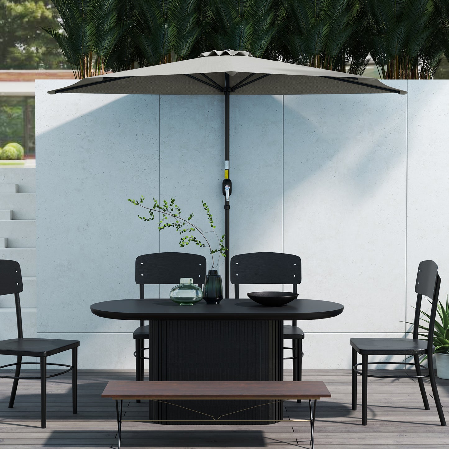 9ft Light Grey Half Round Umbrella with 5 Ribs
