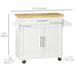 Kitchen Island with Storage, Rolling Cart Trolley with Rubberwood Top, Adjustable Shelf, Drawer, Spice Rack, White