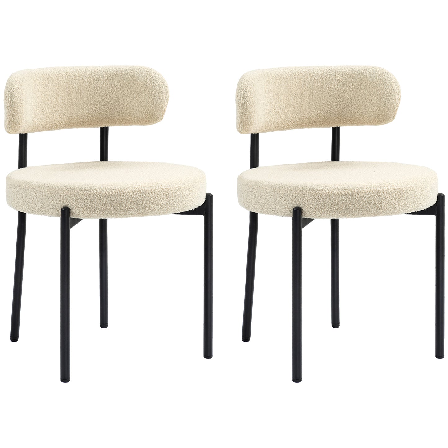 2 Pieces Kitchen Chairs, Modern Dining Chairs w/ Berber Fleece Upholstery and Steel Legs for Living Room, Beige