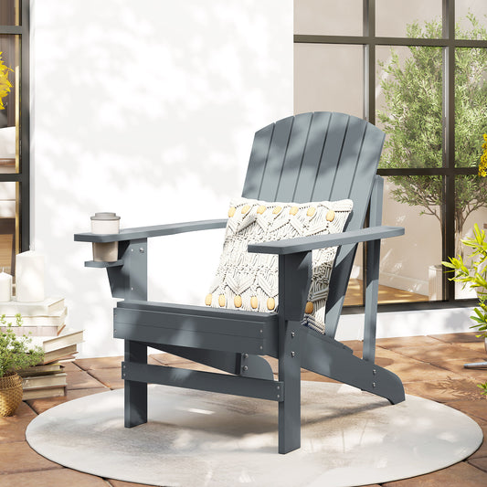 Classic Adirondack Chair, Muskoka Chairs, Garden Deck Chair with Cup Holder for Patio, Indoor, Backyard, Dark Grey - Dark Grey