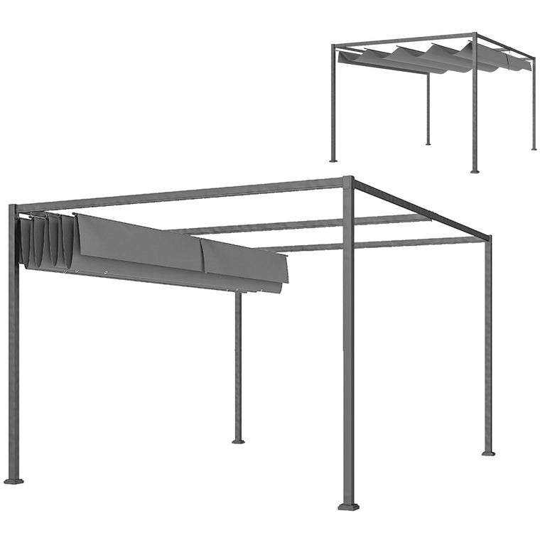 13' x 10' Dark Grey Patio Pergola with Retractable Canopy