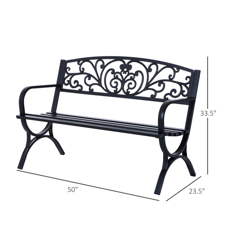 Black 50" Cast Iron Garden Bench Loveseat