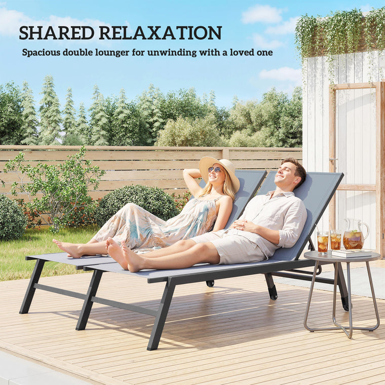 2-Person Chaise Lounge with 5-Position Back and Wheels