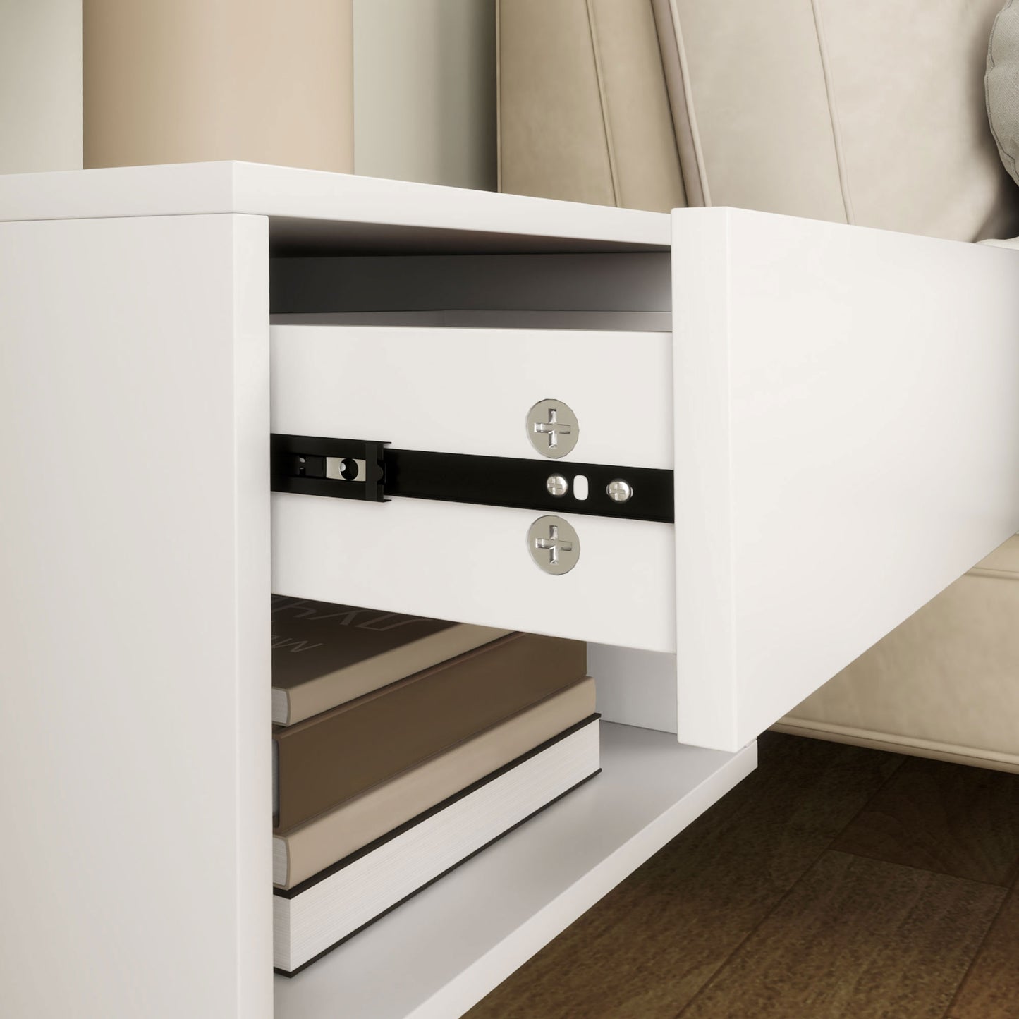 Floating Nightstand Set of 2, Wall Mounted Bedside Table with Drawer for Bedroom, White