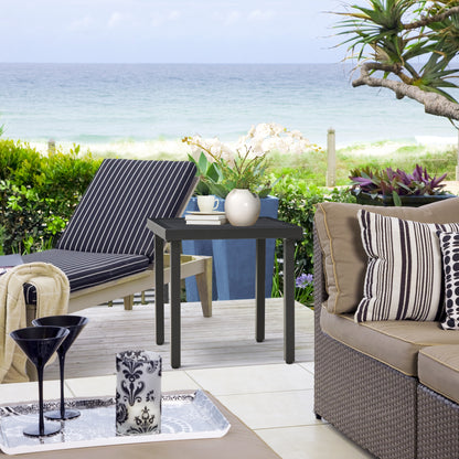 Outdoor Side Table, Patio End Table with Umbrella Hole, Small Coffee Table with Steel Frame for Balcony, Black - Black