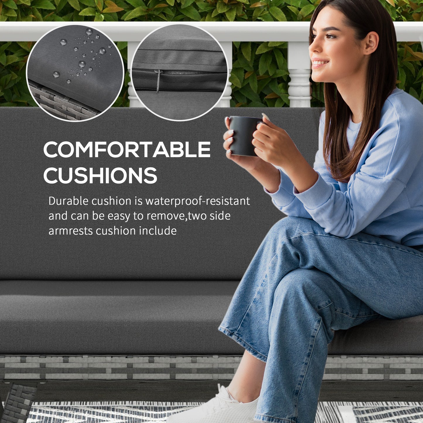 Convertible Wicker Loveseat Grey Patio Chaise Lounge