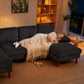 U Shape Couch with Double Chaise Lounge, Modern 4 Seater Sofa with Wooden Legs, Fabric Sofa for Living Room, Dark Grey
