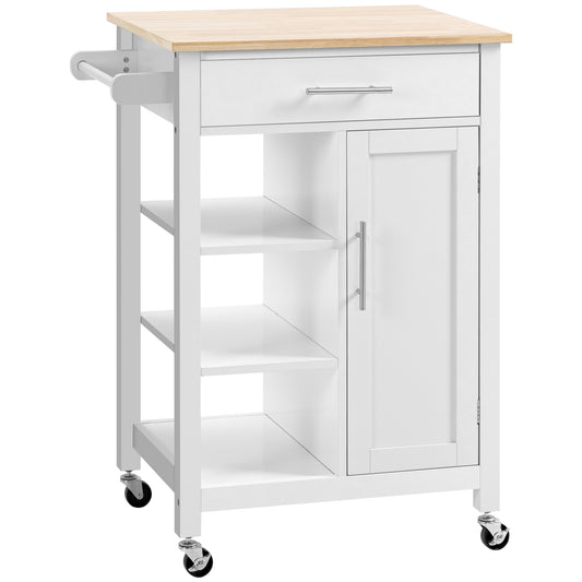 Compact Kitchen Island with Shelf and Drawer - White