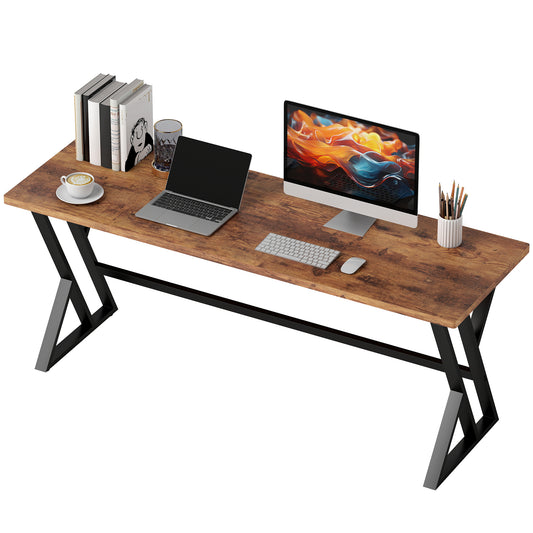 71" Industrial Computer Desk with X-Frame - Rustic Brown
